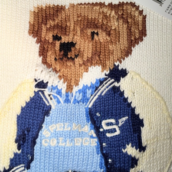 Ralph Lauren White Sweater with Bear Motif SZ L - Picture 9 of 9